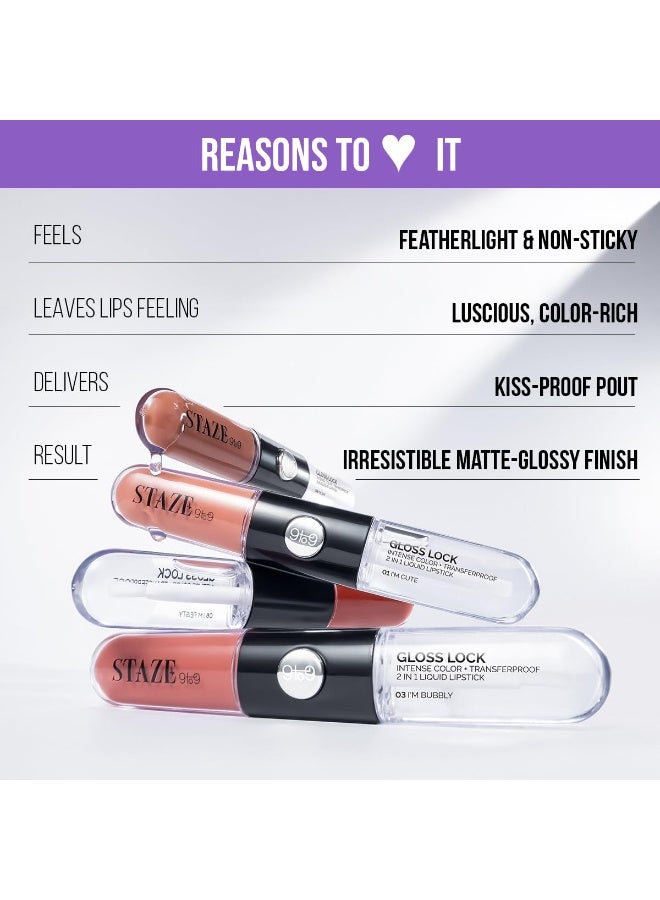 Staze 9to9 Gloss Lock 2-In-1 Liquid Lipstick | Lip Gloss For Long-Lasting Fuller & Plump Lips |Transfer-Proof & 12h Long Stay with Intense Color Payoff | Lightweight & Comfortable | 02 I'm Pretty| 7g - Image 4